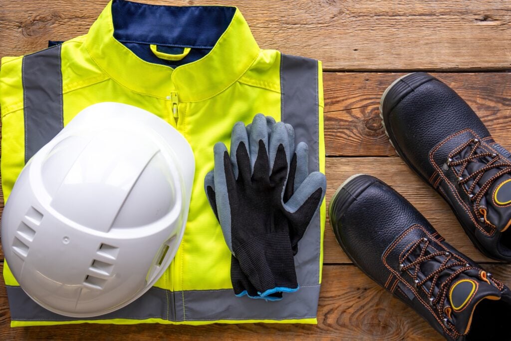 Builder Uniform Wooden Background Flat Lay 1 1024x683